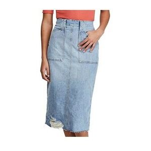 Free People Fray-Hem Pencil Straight Denim Skirt